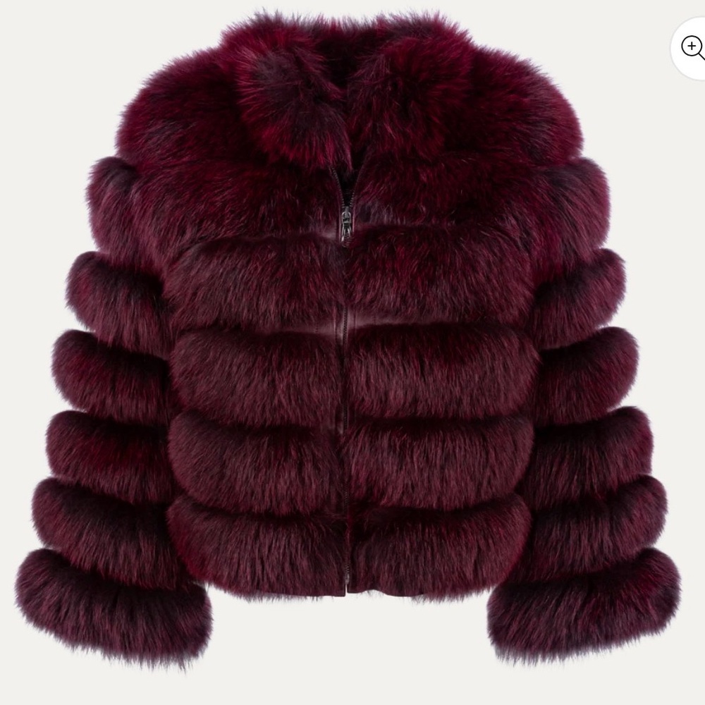 Red fox Plush Burgundy Fur  Women's Jacket